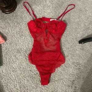 Victoria's Secret Red Lace Bodysuit with Thin Adjustable Straps